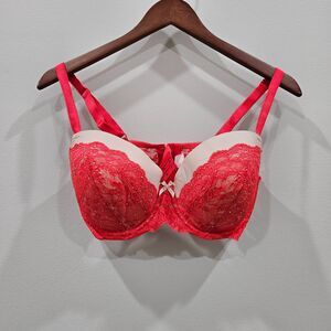 Victorias Secret Dream Angels Lined Demi Bra 38DD Red Lacey Rhinestones Sexy